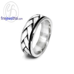 แหวนลายเปีย-หมุนได้-แหวนเงิน-แหวนเกลี้ยง-เงินแท้-R147300