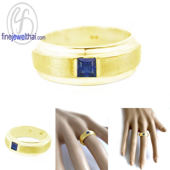 แหวนไพลิน -แหวนเงิน-แหวนพลอยแท้-แหวนประจำเดือนเกิด-R3029bl