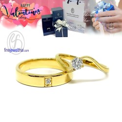 Finejewelthai-แหวนคู่-แหวนเพชร-แหวนเงินแท้-เพชรสังเคราะห์-แหวนแต่งงาน-ชุบทอง-Valentine-Gift135