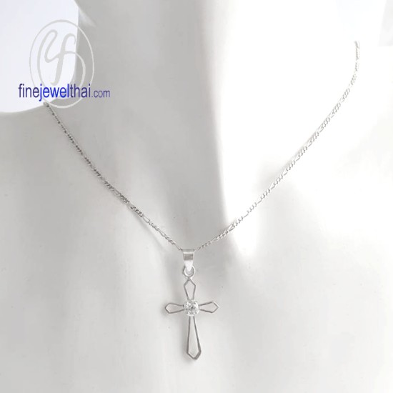 จี้เพชร-จี้เงิน-จี้ไม้กางเขน-เพชร-cz-พลอยประจำเดือนเกิด-Finejewelthai-P1021cz