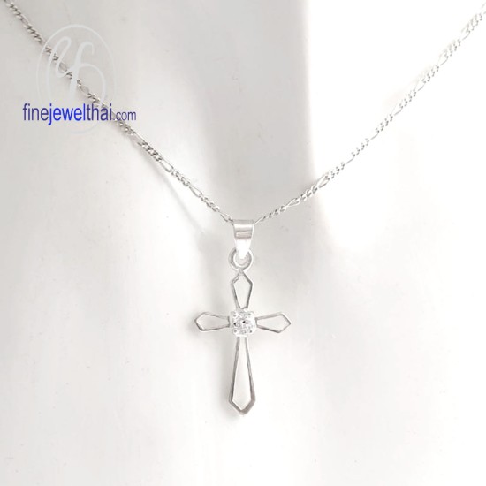 จี้เพชร-จี้เงิน-จี้ไม้กางเขน-เพชร-cz-พลอยประจำเดือนเกิด-Finejewelthai-P1021cz