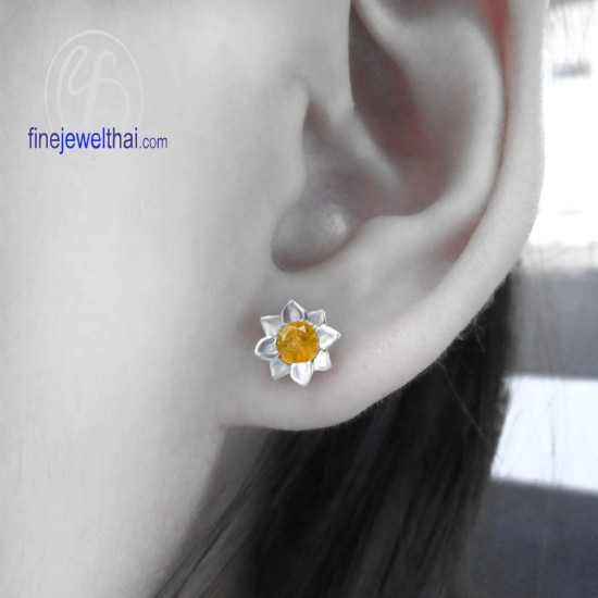 ต่างหูซิทริน-ต่างหูเงิน-ซิทรินแท้-เงินแท้925-ออกแบบพิเศษ-finejewelthai-E1058ct