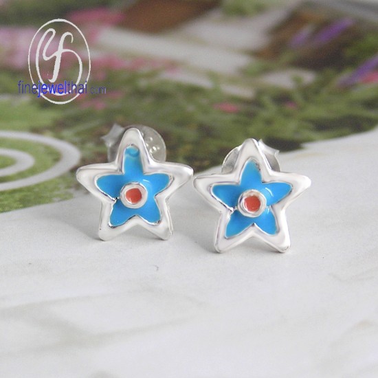 ต่างหูรูปดาว-ต่างหูลงสี-ต่างหูเงิน-เงินแท้925-finejewelthai-E306400E-1