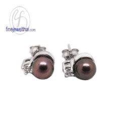 ต่างหูมุก-ต่างหูเพชร-มุกสีดำ-ต่างหูเงินแท้-finejewelthai-E1026pl_bk