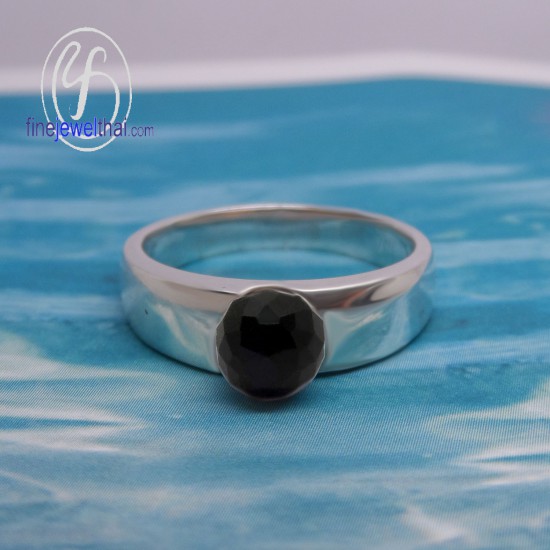 Black spinel-Oynx-Birthstone-silver-ring-finejewelthai-R3020on